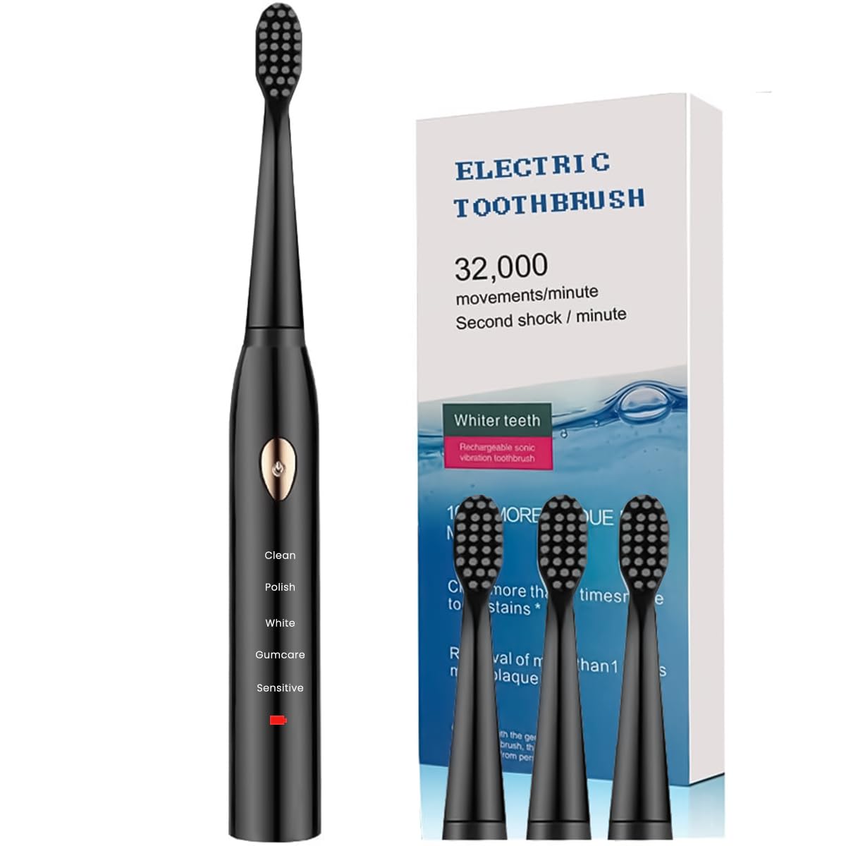 HANNEA USB Electric Toothbrush Ultra-sonic Electric Toothbrush with 4 Replacement Bristles Brush Heads, USB Rechargeable Toothbrush with 5 Modes, IPX7 Waterproof Electric Toothbrush HANNEA USB Electric Toothbrush Ultra-sonic Electric Toothbrush with 4 Replacement Bristles Brush Heads, USB Rechargeable Toothbrush with 5 Modes, IPX7 Waterproof Electric Toothbrush
